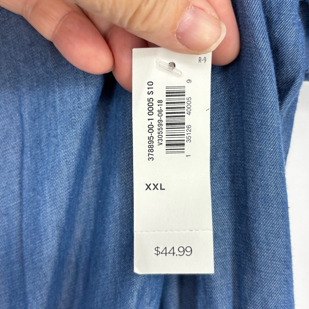 Old Navy Womens XXL Maxi Dress Denim Blue Chambray Off Shoulder Short Sleeves - Picture 4 of 9